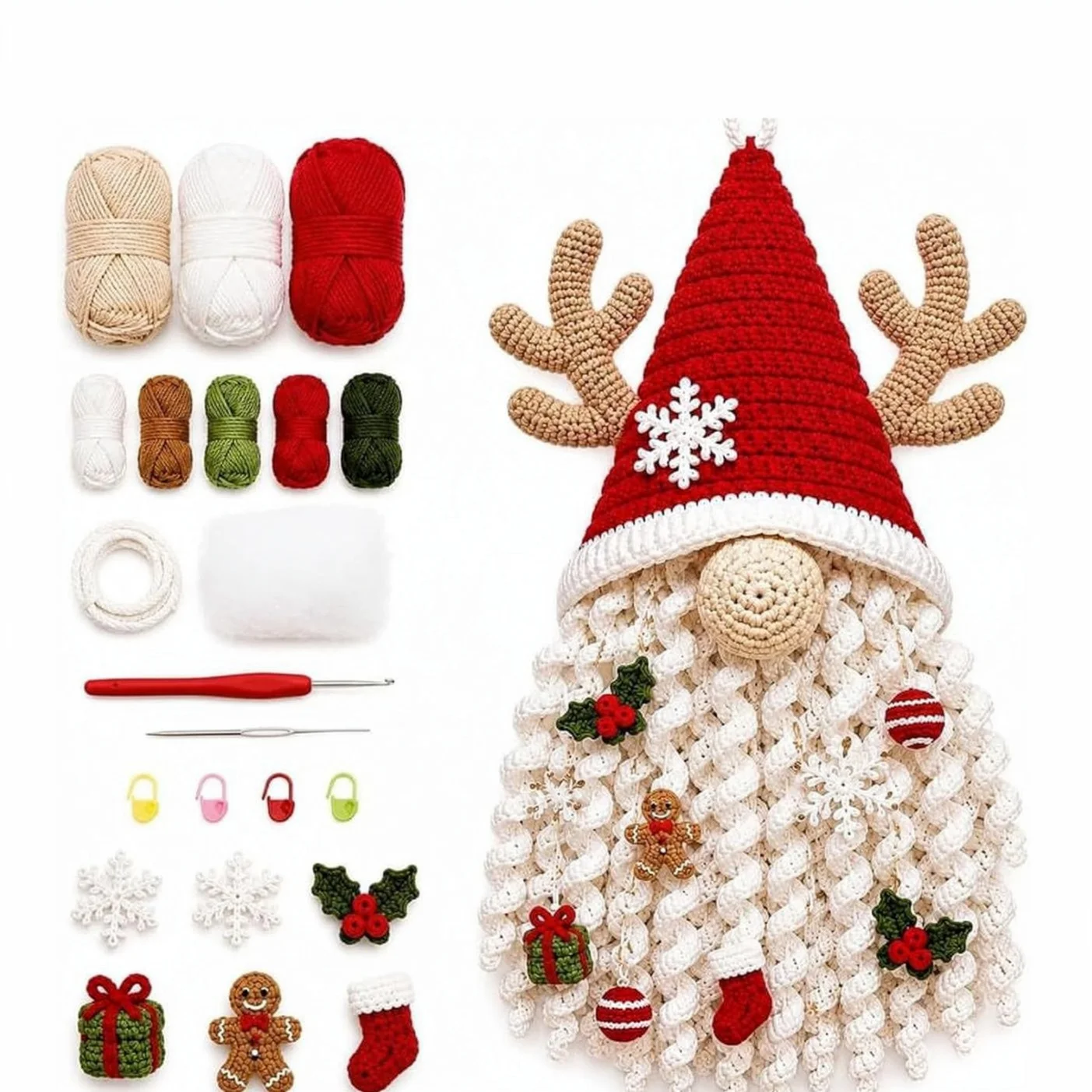3Pcs DIY Crochet Kit Door Hanging Set 3D Handmade Hanging Ornament Craft Yarn Knitting Starter Kit for Christmas Halloween Decor