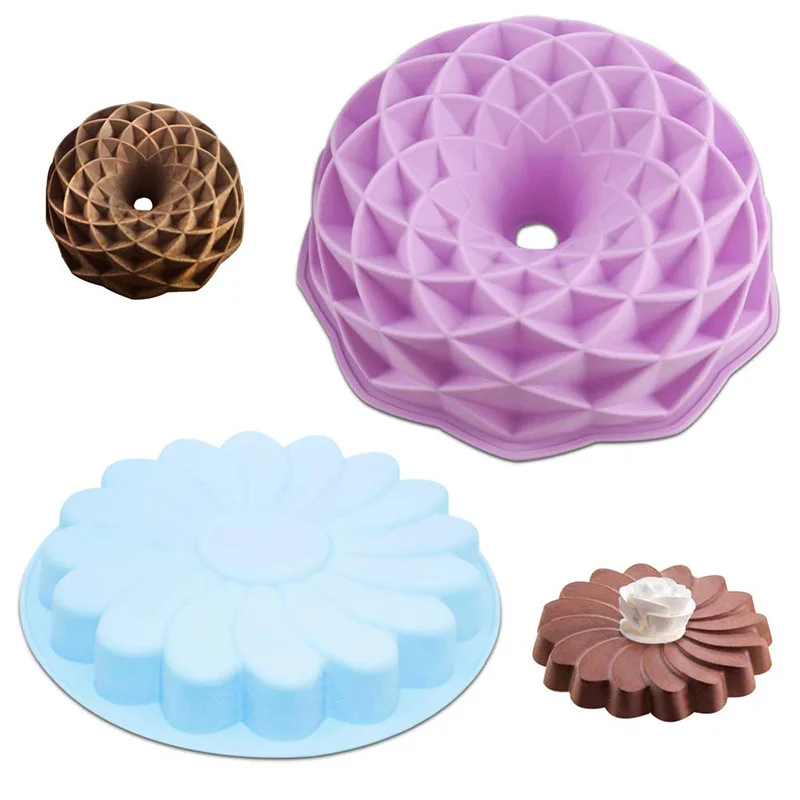 2Pack Silicone Cake Pan Large Round Bread Pie Flan Tart Molds Whirlwind petal & Bird's Nest Shape Non-Stick Party Baking Trays