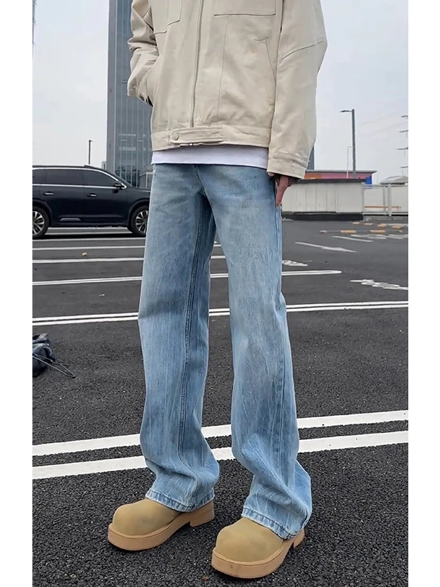 

Blue Waed Men's Spring Autumn High Street Vibe Slim Fit Straight Leg Jeans CleanFit Flared Denim Pants Stand Fit Jeans