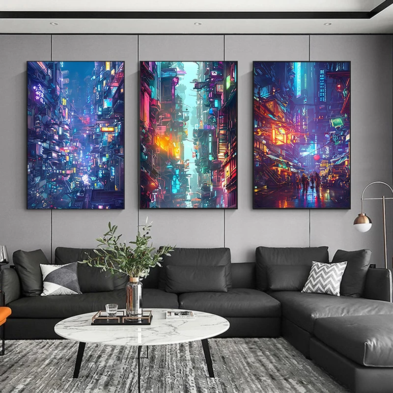 Prosperous Cyberpunk City  Canvas Poster Future World Wall Art Picture for Living Room Bedroom Modern Home Decor Gift