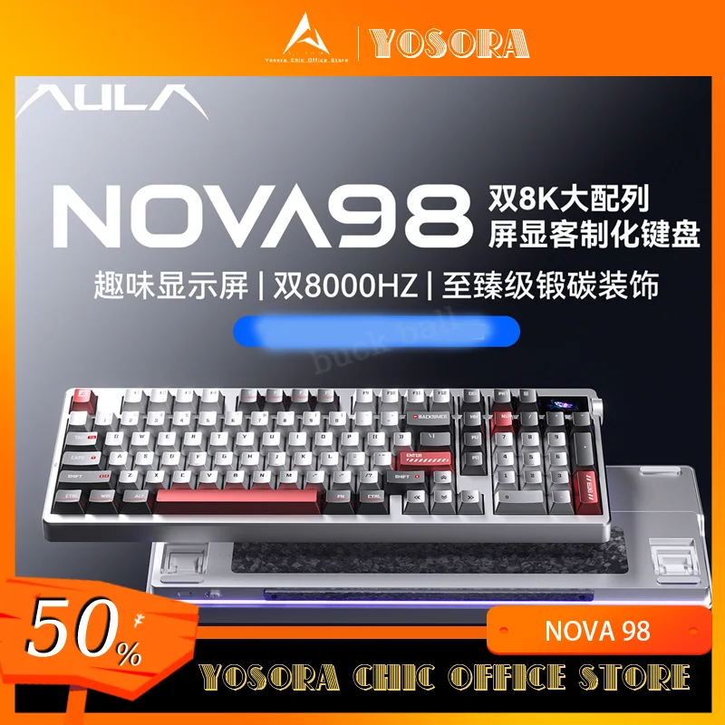 AULA Nova98 Mechanical Keyboard Tri Mode Wireless with Fun Display Screen Dual 8000HZ Hot Swap Low Latency Gaming Keyboard Gift