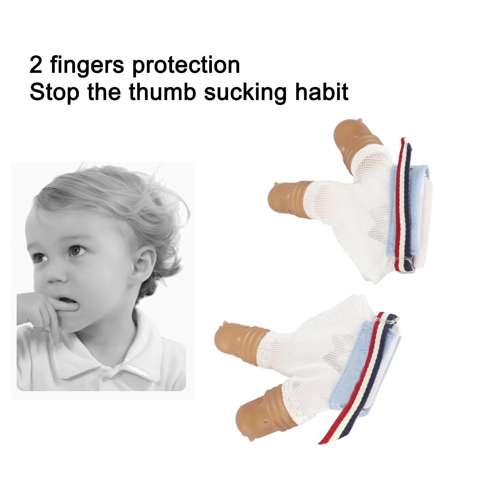 

1 Pair Baby Thumb Sucking Stop Finger Guard Silicone Breathable Holes 2 Fingers Protector Blue Finger Protector