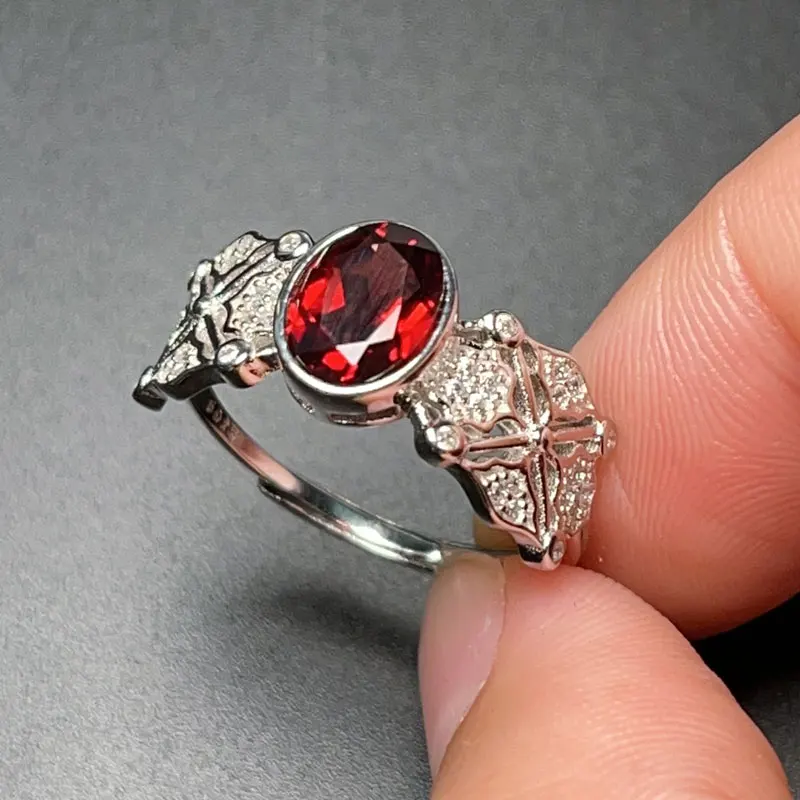 

Pure 925 Silver Garnet Ring 6mm*8mm 1ct Natural Garnet Jewelry Keep Shining 3 Layers 18K Gold Plating Gemstone Jewelry