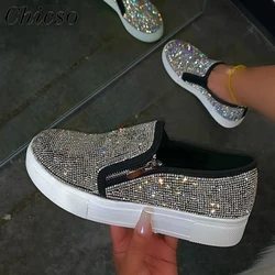 New Rhinestone Shoes Women 2024 All Season Daily Ladies Zipper Slip On Comfy Casual Sneakers Outdoor Running Walking Sport Flats