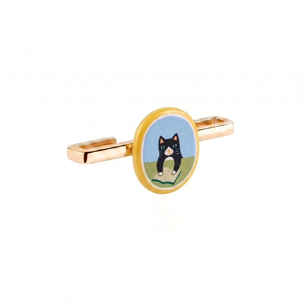 Cartoon Cat Watch Strap Pendant Enamel Style DIY Accessory Watch Band Ornament Gold Tone for Whoop 5.0/5.0 MG/4.0