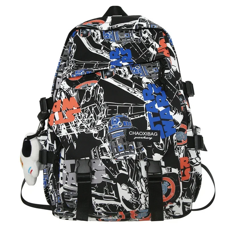 Simple fashion men's and women's shoulder bag students lightweight versatile schoolbag graffiti design backpack nylon material