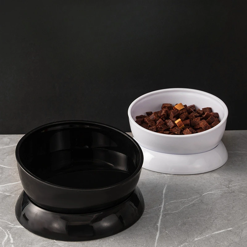 Cat Bowl Black Drinking Bowl Dog Food Bowl Anti Spill Large Diameter Slanted Mouth