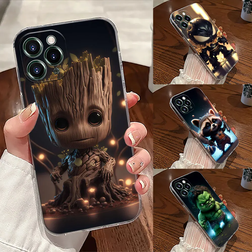 

Baby Cute Marvel Venom Groot Transparent Phone Case For iPhone 17 Pro Max 17E 11 12 13 14 15 16 Pro Max Plus 17 Air 16E XS Cover
