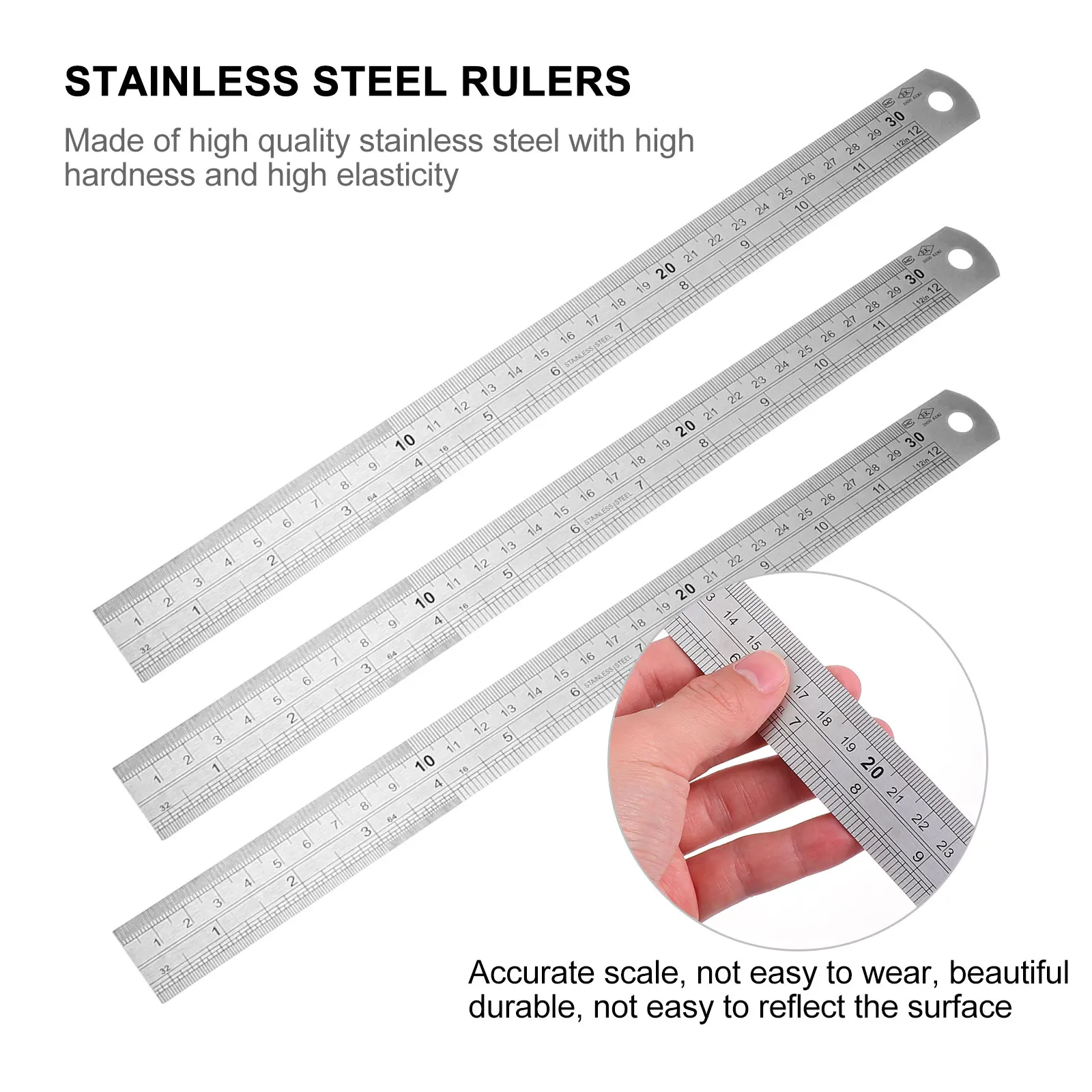 

3pcs Measuring Ruler Stainless Steel Straight Drawing Tool Double Sided Lightweight for Students Engineering Graphics Teaching