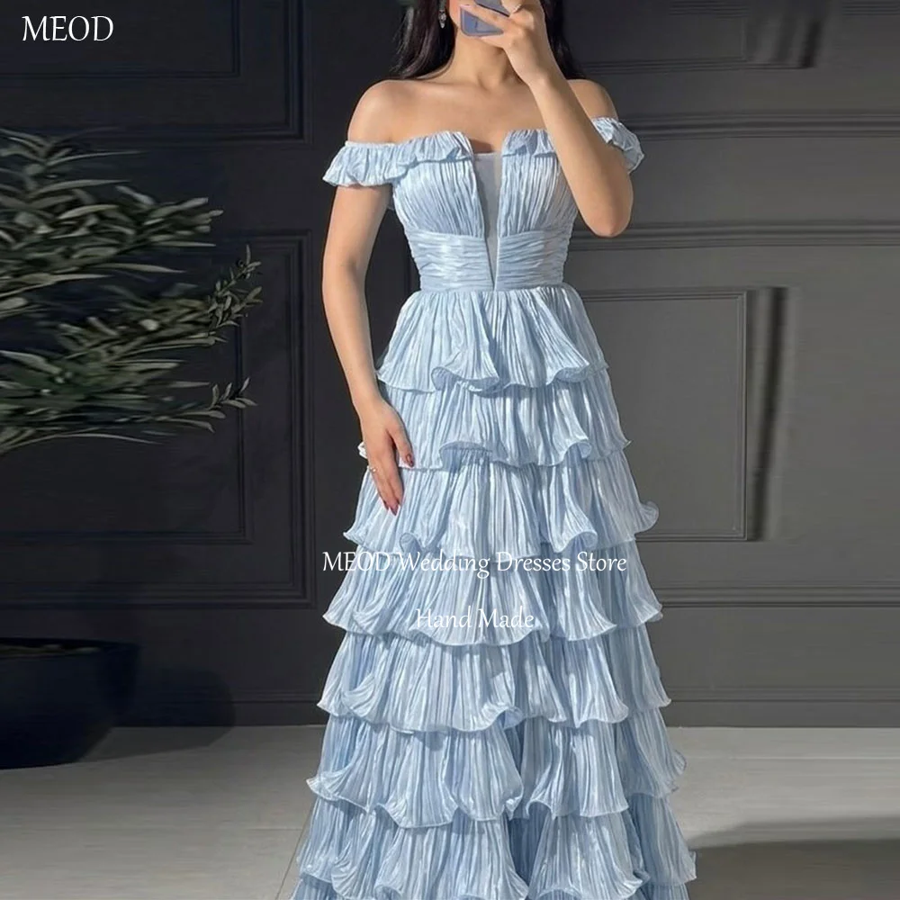 

MEOD Sky Blue Women's Formal Evening Gowns A Line V Neck Prom Dress 2026 Tiered Off The Shoulder Robes De Soirée Customized