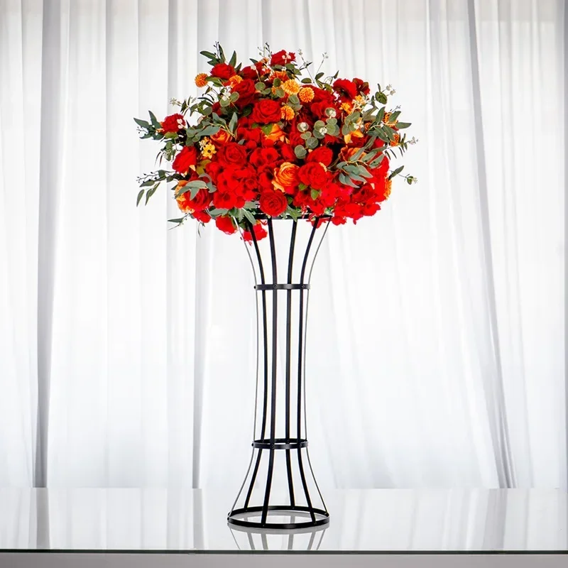 Eleganter 90cm Gold-Schwarzer Blumenständer Romantische Hochzeits- und Partydekoration Florale Tischdekoration für Zuhause – Detail 4