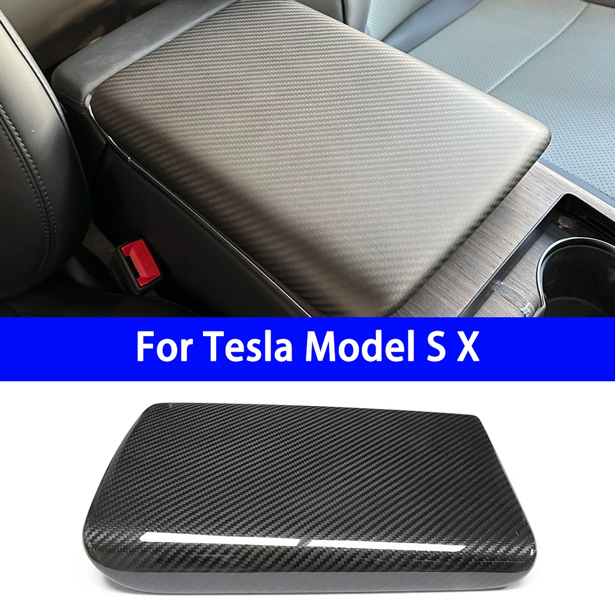 Suitable for Tesla Model S X modified dry carbon fiber interior armrest box rear display box