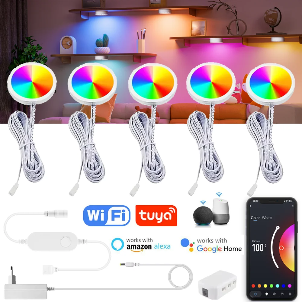 Tuya WIFI DC12V RGB اللون تحت أضواء الكابين عكس الضوء عفريت ضوء مهرجان خزانة غرفة نوم المطبخ ل أليس اليكسا جوجل المنزل