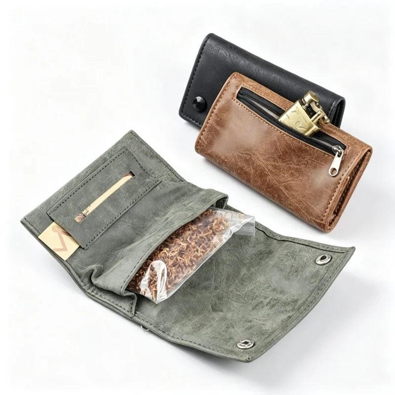 1PC Leather Tobacco Pouch Bag Wallet  Tobacco Herb Bag Pouch Case Portable Smoking Pipe Cigarette Rolling Papers Storage Bag - view 3