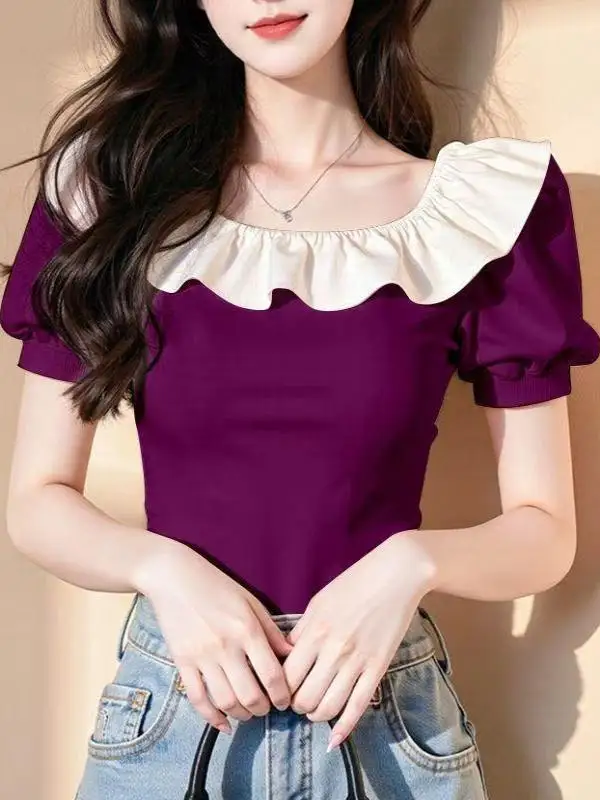 

Розовая футболка ort Sve, женская футболка Sli, уникальный красивый топ Bubble Sve с цветочной отделкой, корейская версия, облегающий крой