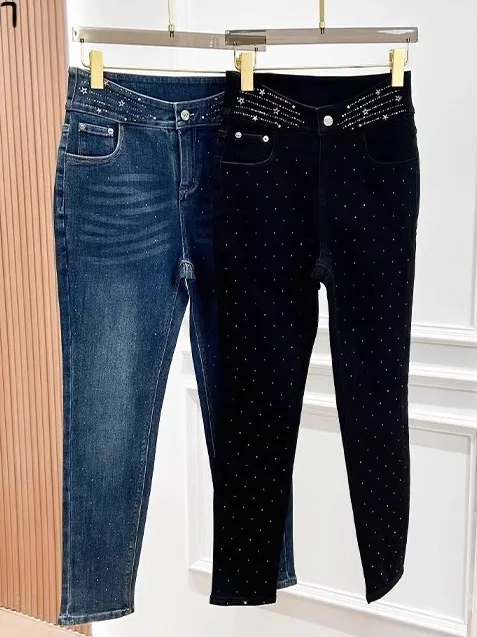 

Slim Fit High Waist Denim Jeans Women's Spring Summer Faionable Deep Color Elastici Small Foot Pencil Pants