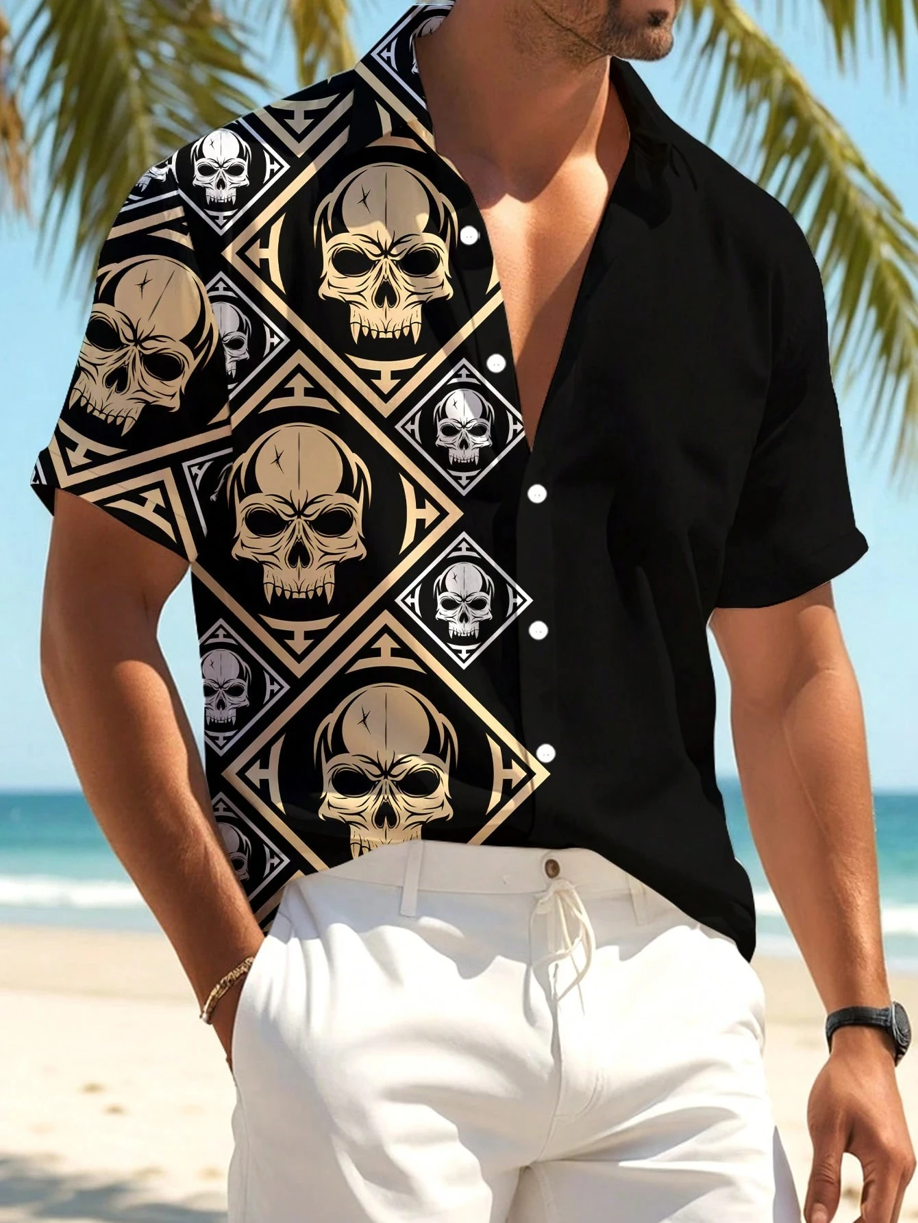 

Men's Short Sleeve Shirt Casual Hawaiian Travel Shirt Cool Skull Print Men's Shirt Oversized Shirt Men's Clothing Outdoor Party