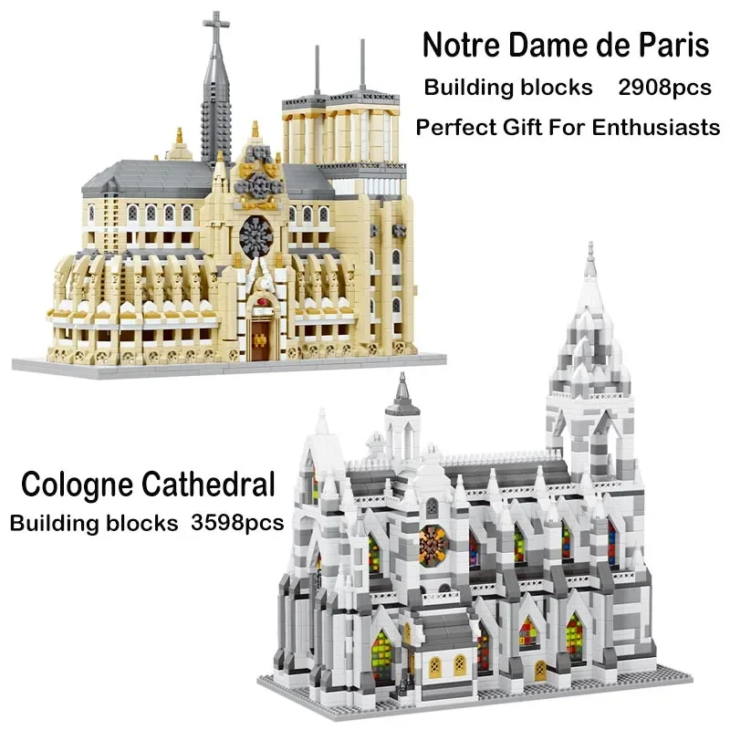 Zestaw klocków Notre-Dame de Paris i Katedra w Koenigsbergu, model architektoniczny, 2908 elementów, zabawka dla dzieci i dorosłych, prezent dla entuzjastów.