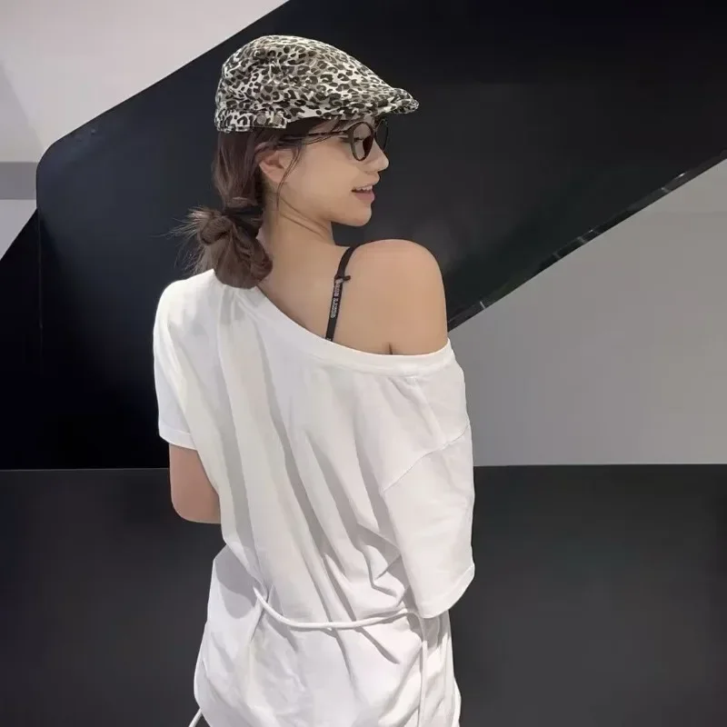 تيشيرتات نسائية قطنية Y2k قطع علوية 2025 Ropa Mujer فضفاضة صيفية Camisetas مكشوفة الأكتاف على شكل فراشة تي شيرت غير رسمي أنيق مثير