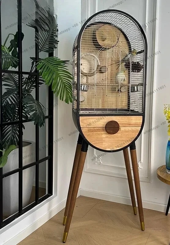 Light luxury high-end bird cage villa stainless steel metal solid wood high-end fashion designer new model