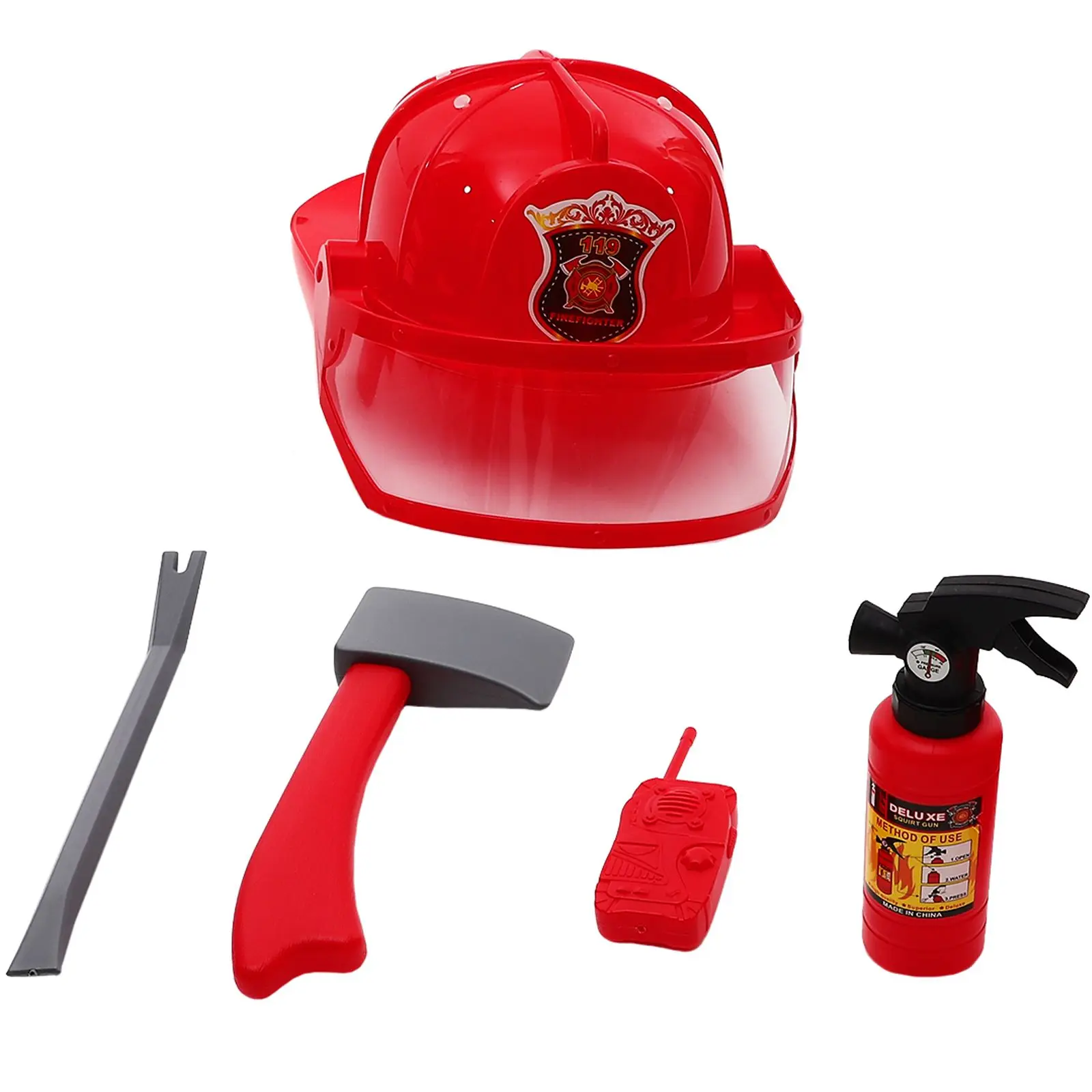 

5Pcs Fireman Costume Party Pretend Play Fire Firefighter Hat Accessories Toddler Clothing Tool Set Role Play Ages 3 5