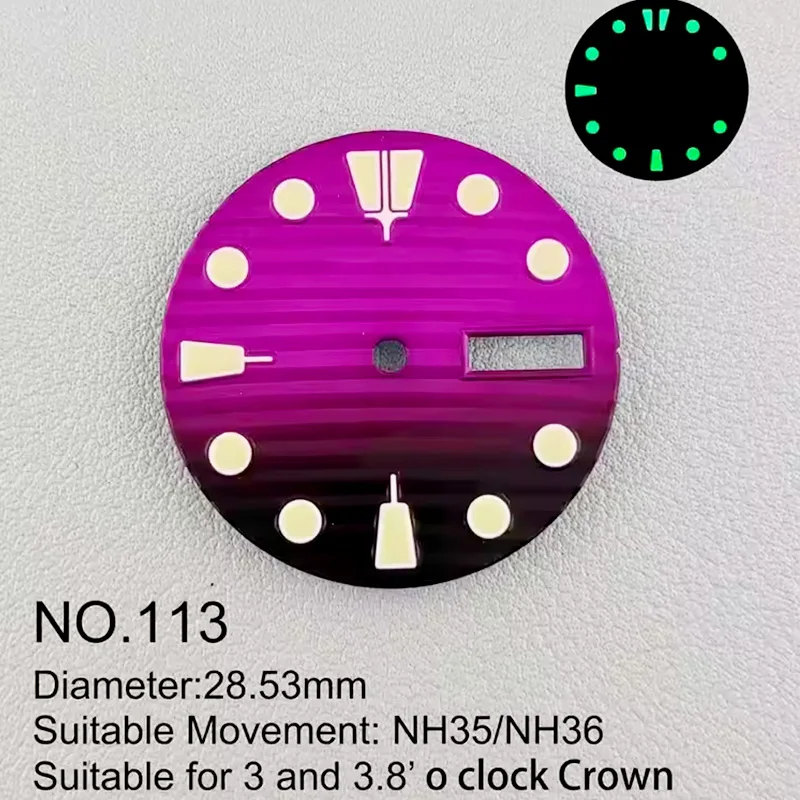 28.5mm gradient blue black Red Yellow dial DIY custom logo glow-in-the-dark fit NH Series 35 36 movement watch dial accessories