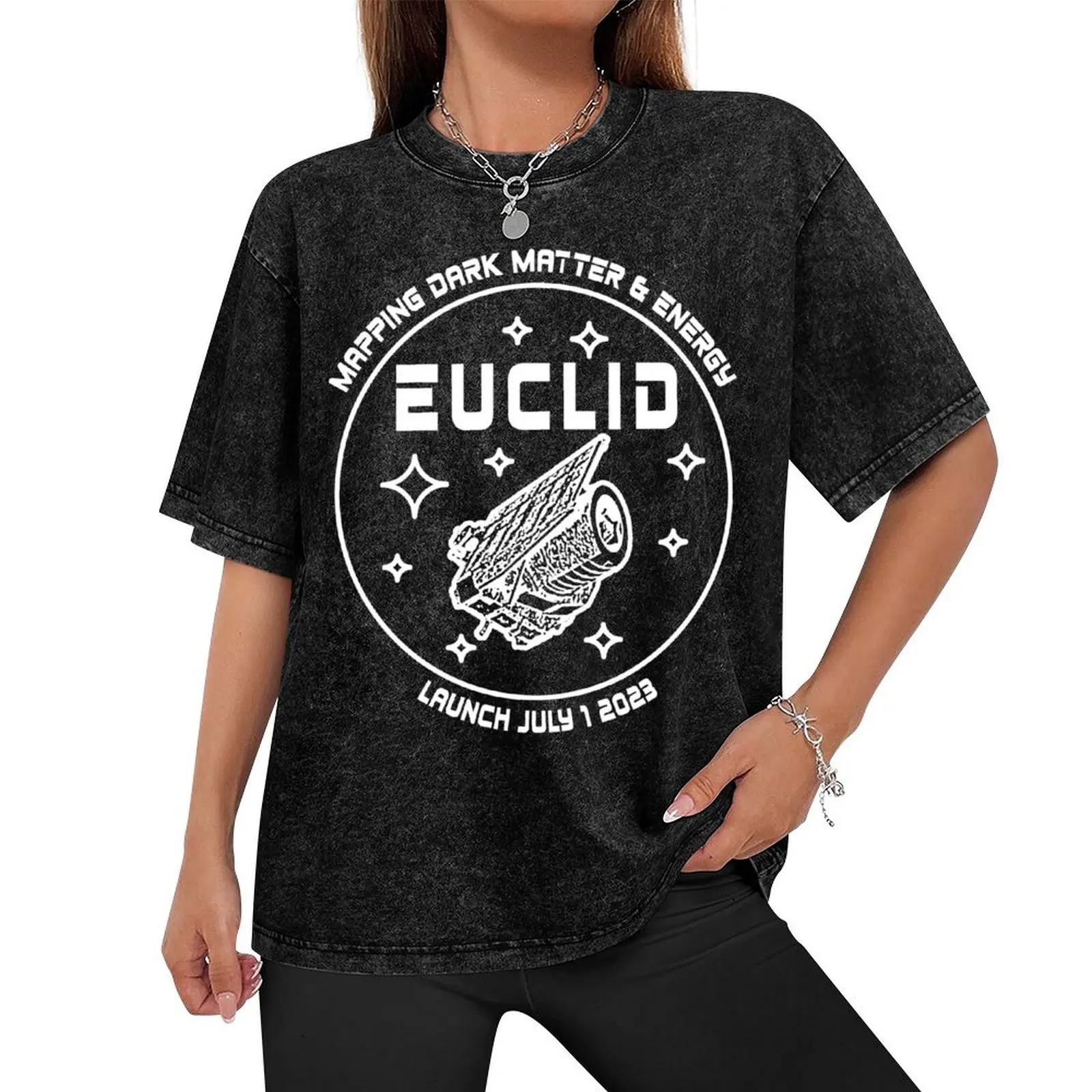 ESA Euclid mission launch (white) T-Shirt street wear cotton graphic tees custom t-shirts Luxury man slim fit t shirts for men