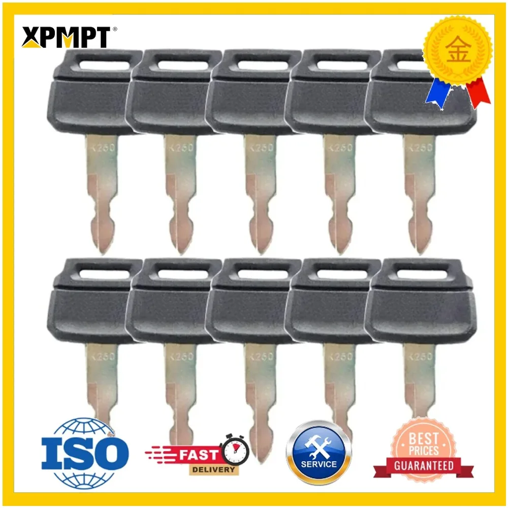 10PCS K250 Key Fits for Kobelco Excavator Heavy Equipment Keychain Ignition Key with Bucket Key Chain
