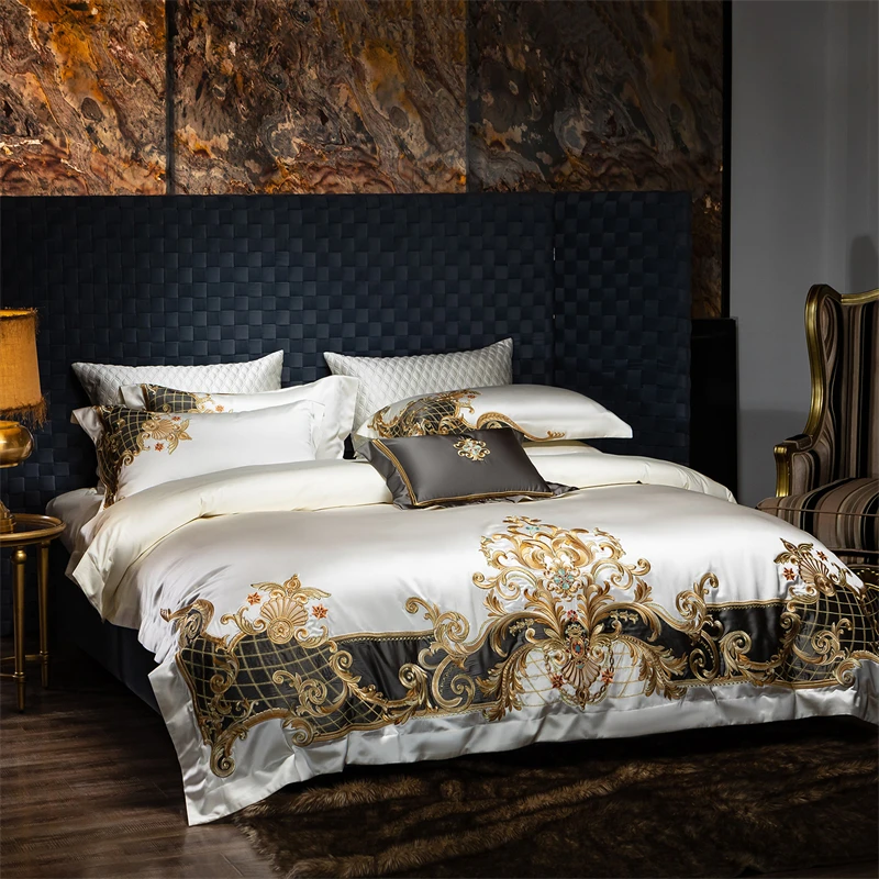 Luxury Sateen Cotton Embroidered and Patchwork Bedding set Quilted Cotton Bedspread Bedsheet Decorative Pillowcases and Cushions