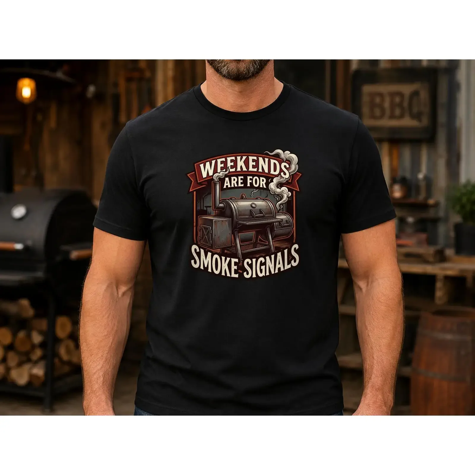 Grill-T-Shirt „Weekends Are for Smoke Signals“ – lustiges BBQ-Shirt für Räuchergourmets, Meister und Väter, Vintage-Look, leicht gewaschen