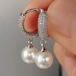 pendientes mujer pendientes colgantes pendientes de aro aesthetiPendientes de aro de circonita con Micro pavé para Mujer, aretes de perlas de lujo, a la moda, regalo de cumpleaños de fiesta informal, joyería para Mujer