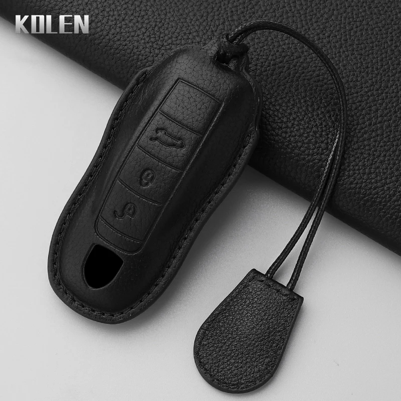 Dermis Leather Car Key Case Cover Shell For Porsche Cayenne 911 996 Macan Panamera Boxster 986 987 981 Keychain Fob Accessories