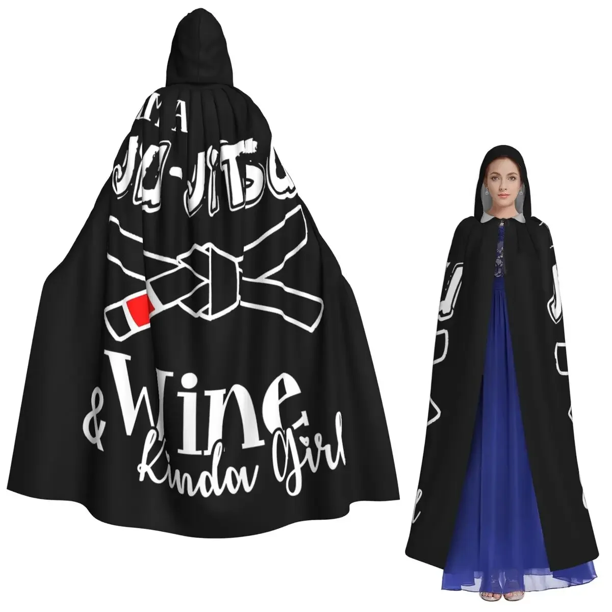 

Jiu Jitsu - Jiu Jitsu And Wine Kinda Girl Long Hooded Cloak Witch Medieval Costume Cosplay Cape HalloweenParty Adult Unisex