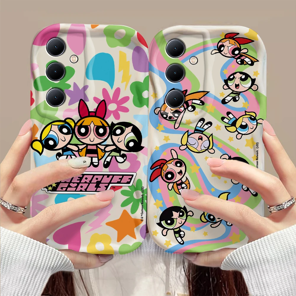 Cute Powerpuffs Girlss 3D Wave Case For Xiaomi Redmi 13C 12 12C 10 10C 9 9C A1 A2 K50 K40 Note 13 12 11 10 Pro Plus 4G 5G Cover