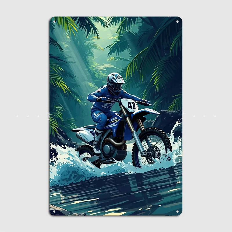 Motocross Rider in Jungle River Poster Retro Custom Sign Room Decoration Home Decor Club Bar Vintage Posters Indoor Wall Decor
