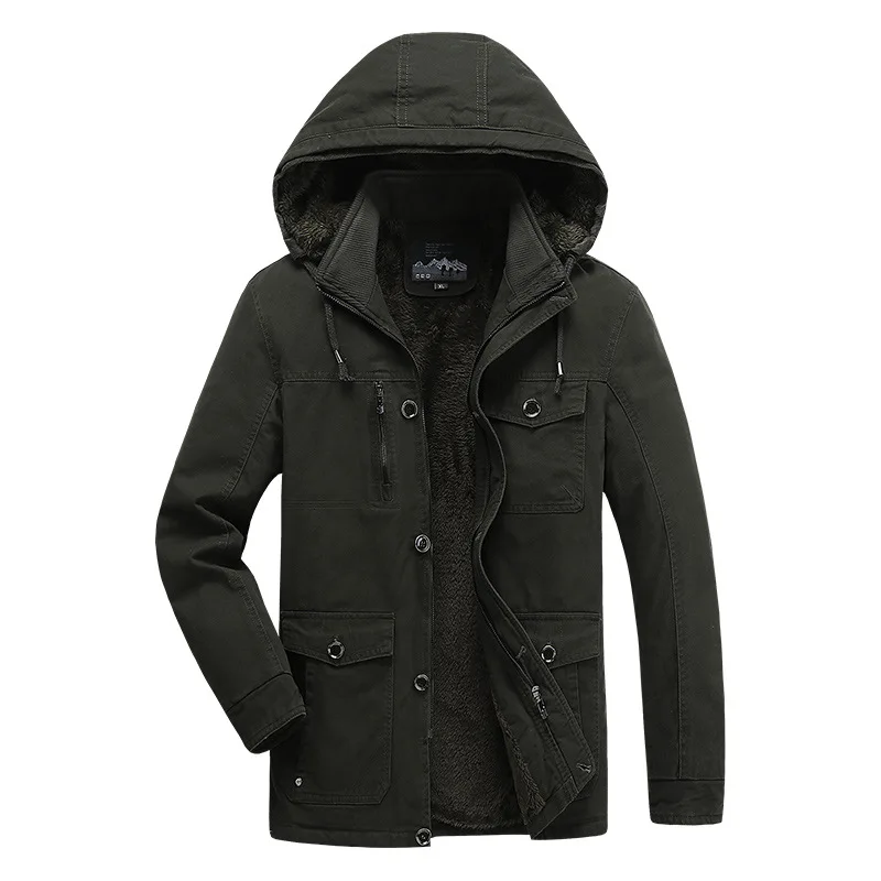 

Winter Oversized Men's Middle-aged Casual Solid Color Standing Collar Hooded Cotton Jacket