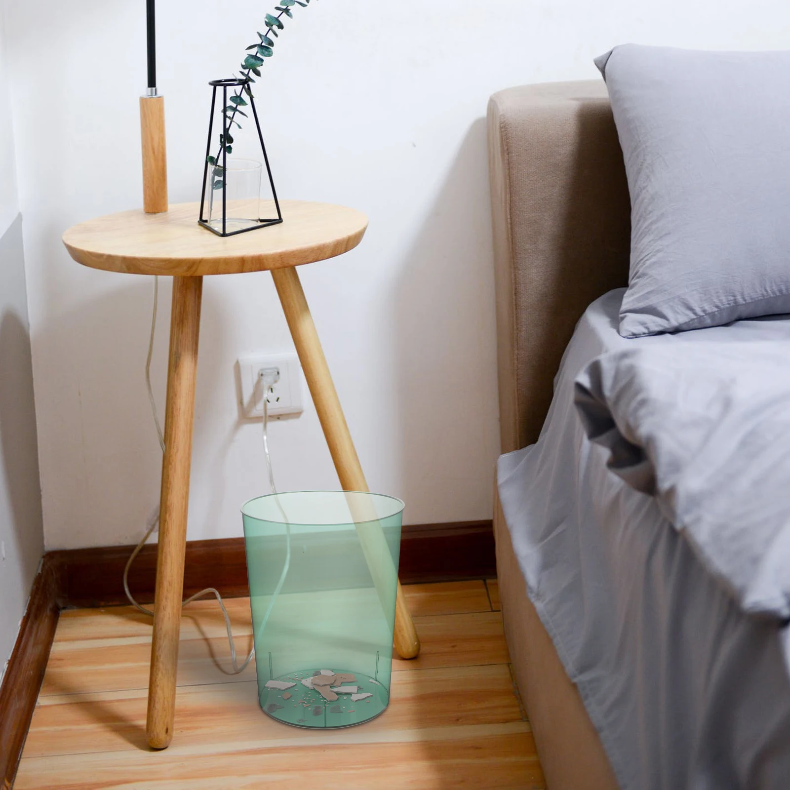 

1pc Transparent Trash Can Mini Green PET Bedroom Rubbish Holder Small Size Store Multifunctional Flower Arrangement