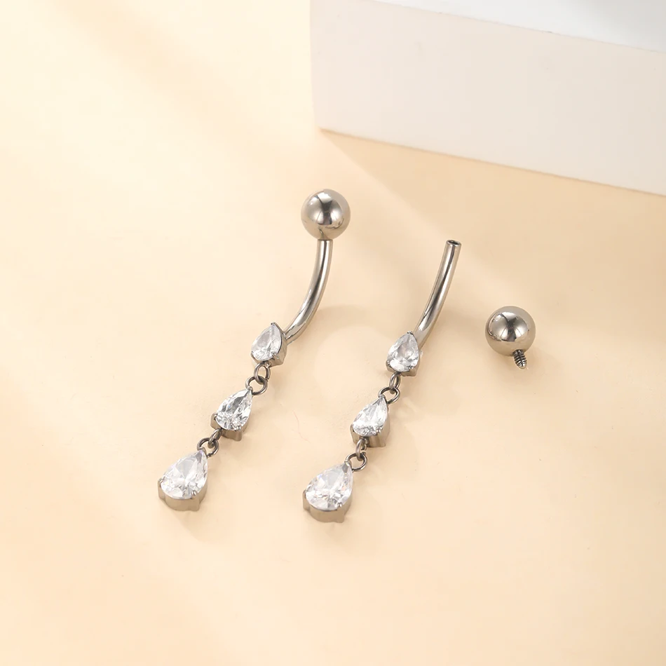 1/5PCS Titanium 14G Dangle CZ Gems Belly Button Ring Zirconia Waterdrop Pendant Navel Nail Piercing Ombligo Jewelry for Women