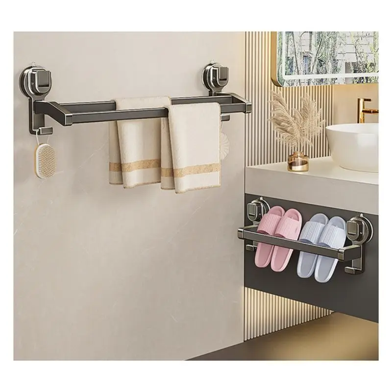 AEE2-Punching Free Suction Cup Towel Pole Wall Mounted Strong Load-Bearing Bathroom Towel Rack 40CM Detachable