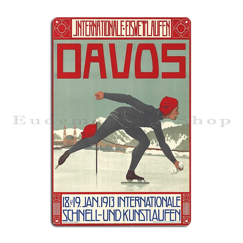 Winter In Davos Parsenn travel 1913 Switzerland Vintage Ski Vintage Swiss travel Metal Home Plates Bar Cave Tin Sign Posters