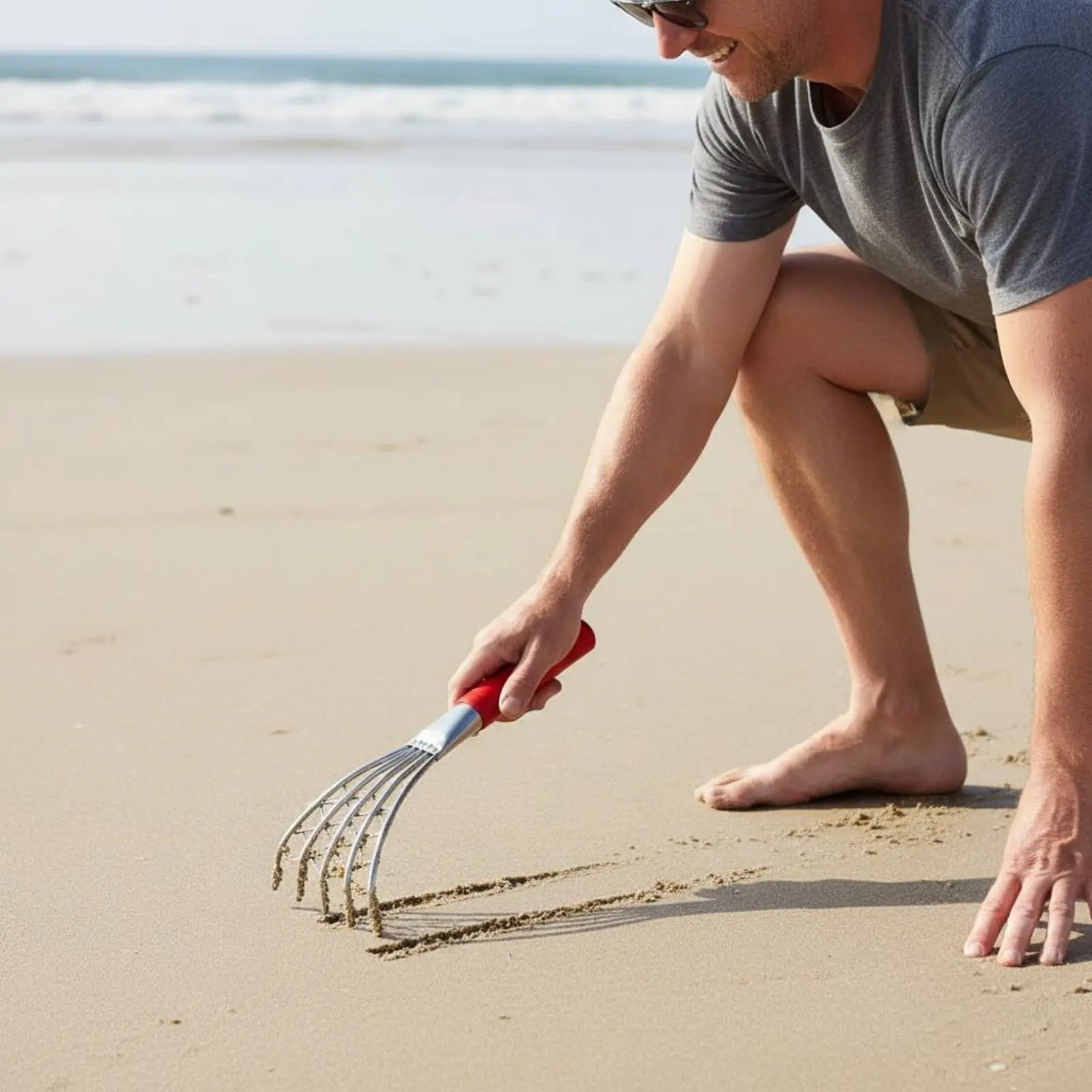 

5 Claw Sand Rake Portable Clamming Rake Shell Digger Tool Strong Metal Teeth Yard Gear Mesh Net