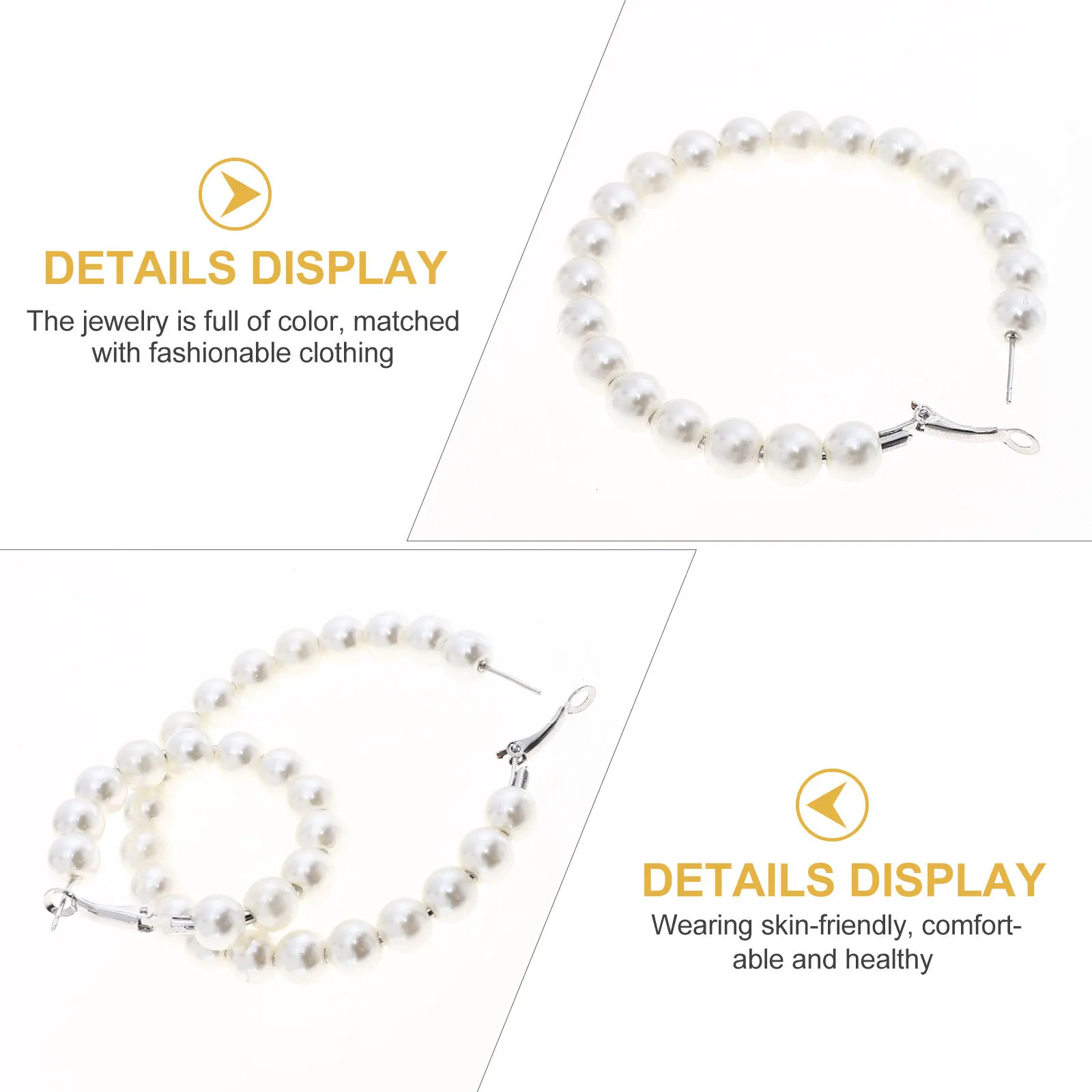 

3Pairs Pearl Earrings Large Rounded Hoop Dangler Ear Jewelry Party Wedding Gift Minimalist Business Charm Hoop Earrings