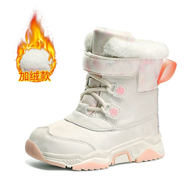 2023 New PU Waterproof Boys Boots Children Snow Boots for Girls Sneakers  Fashion Children Shoes