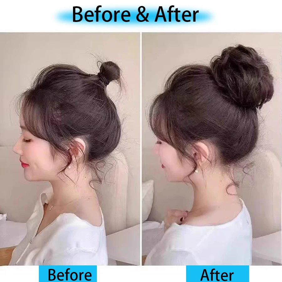 Moño despeinado con banda elástica, extensiones de cabello para mujer 4