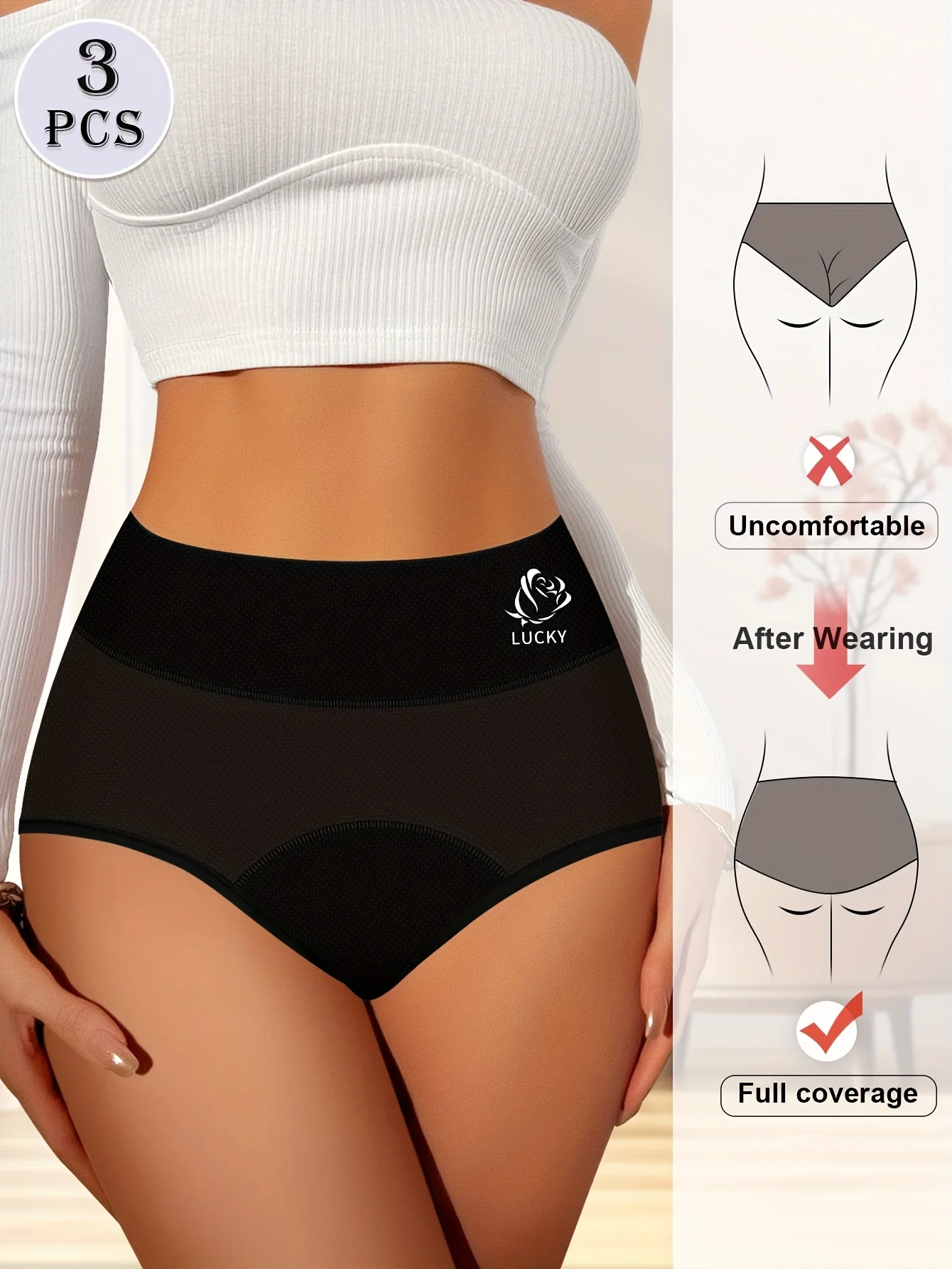 3-Pack Women's Nylon Period Panties, Breathable Mesh, Comfortable Seamless Design, Black, Elegant Style, Solid Pattern, MIOTAN