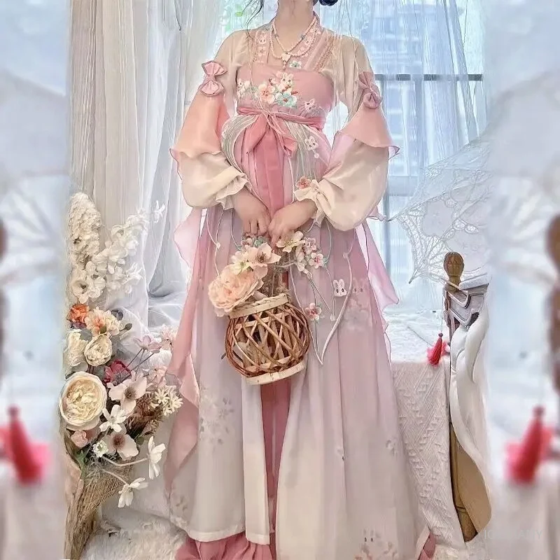 

Women's Traditional Chinese Hanfu Embroidery Ancient Fairy Role-playing Hanfu Performance Princess Robe Pink Qi-chest Dress 2025