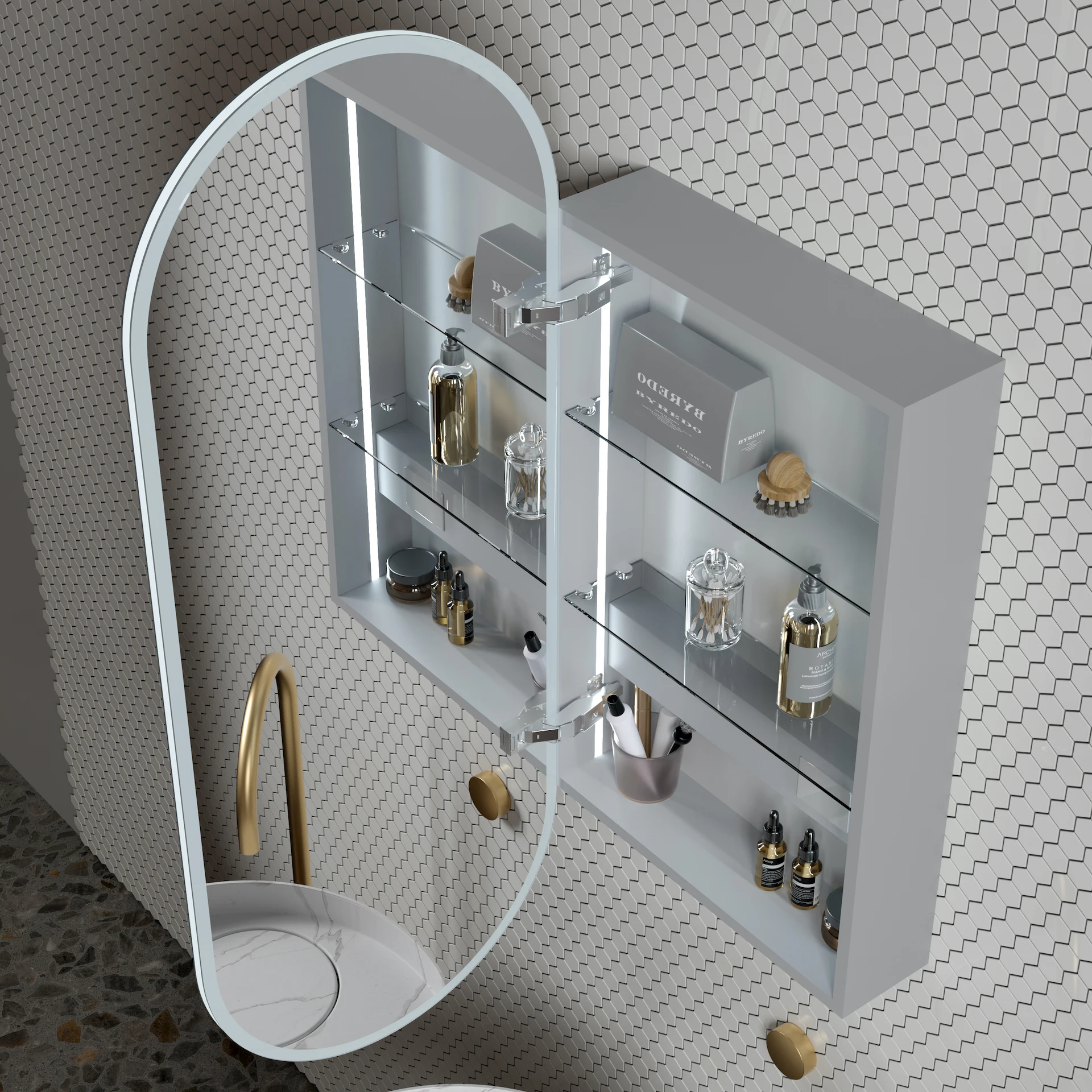 Fashionable Muti-function Cabinet Frameless 2700-6500k Color Changing Waterproof Sensor Switch Bathroom Wall-mounted LED Mirror