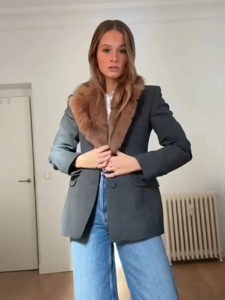 

HH Woman Spring Fashion Casual Coats Solid Turn-Down Collar Long Sleeves Pockets Single Breasted Female Street Style Blazers