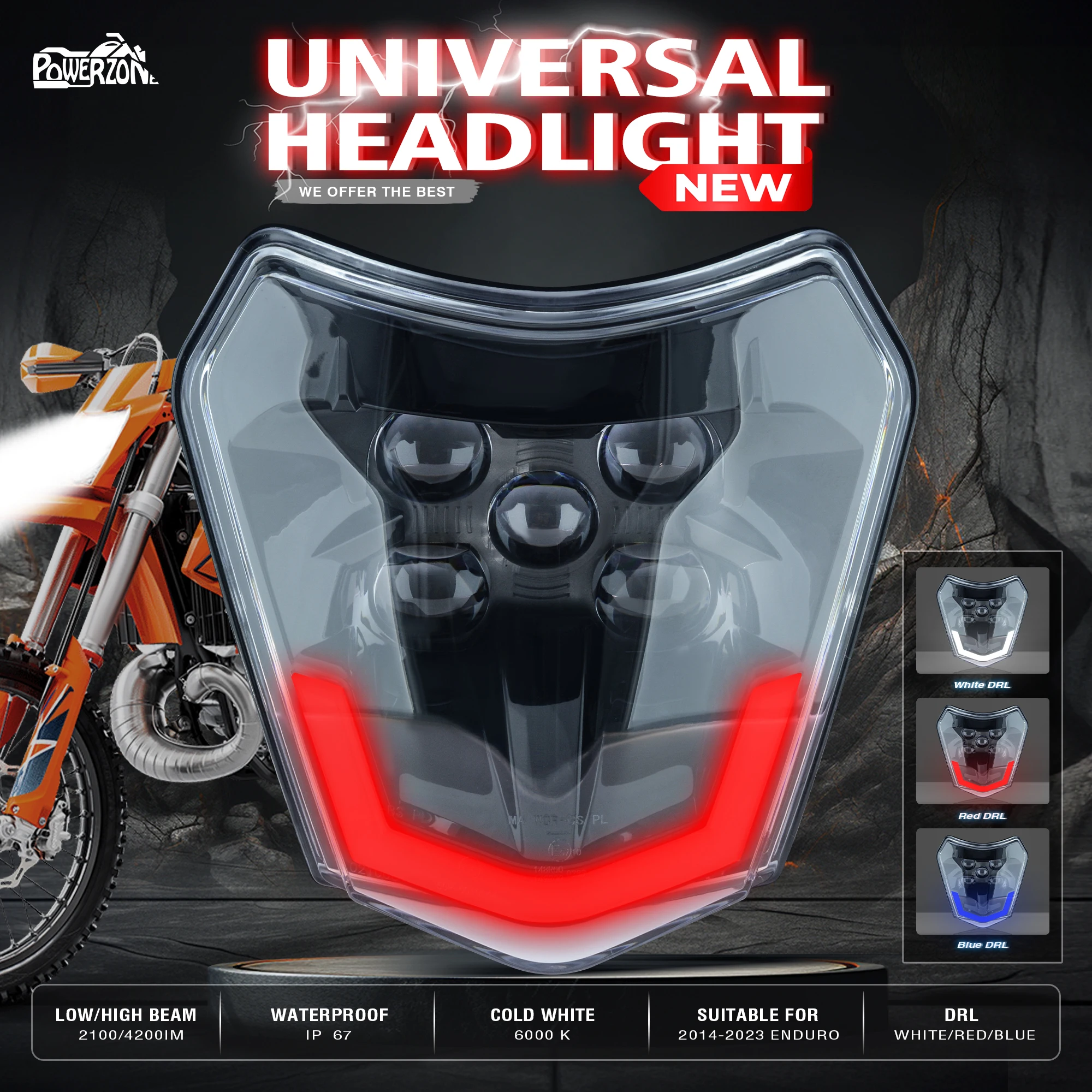 

Powerzone Motorcycle LED Headlight Head Light For KTM EXC XC SX MX 125 250 300 450 Supermoto Headlamp Universal