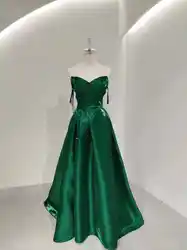 Elegant Strapless Sweetheart Neckline Evening Gown Pleated High Slit Ball Gown Simple Satin Dress